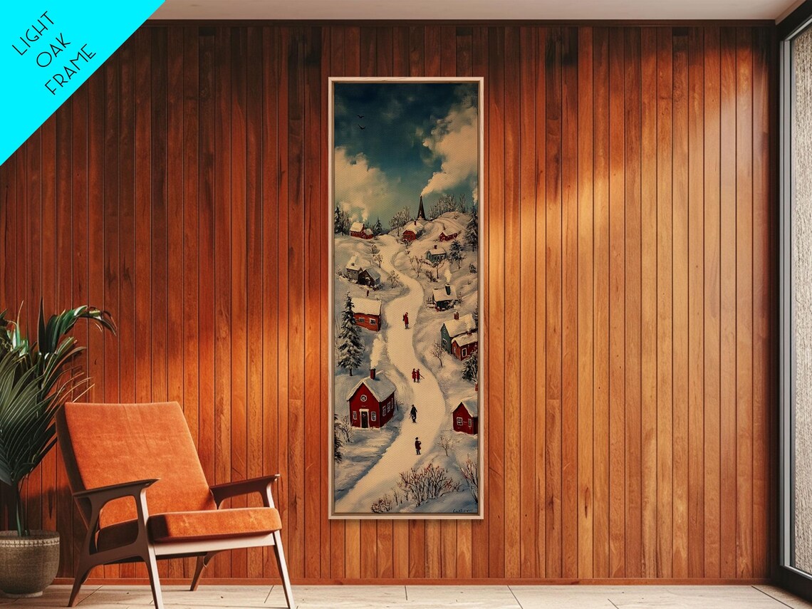 Snowy Hill Village With Red Houses And Church Daytime Winter Poster - Image 6