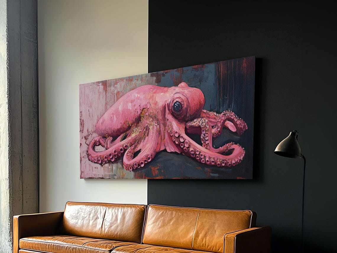 Pink Octopus Wabi Sabi Style Minimalist Rustic Painting Wall Poster - Image 3