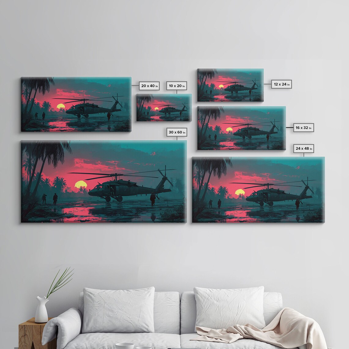 Blackhawk Helicopter Synthwave Sunset Art Print - Image 2