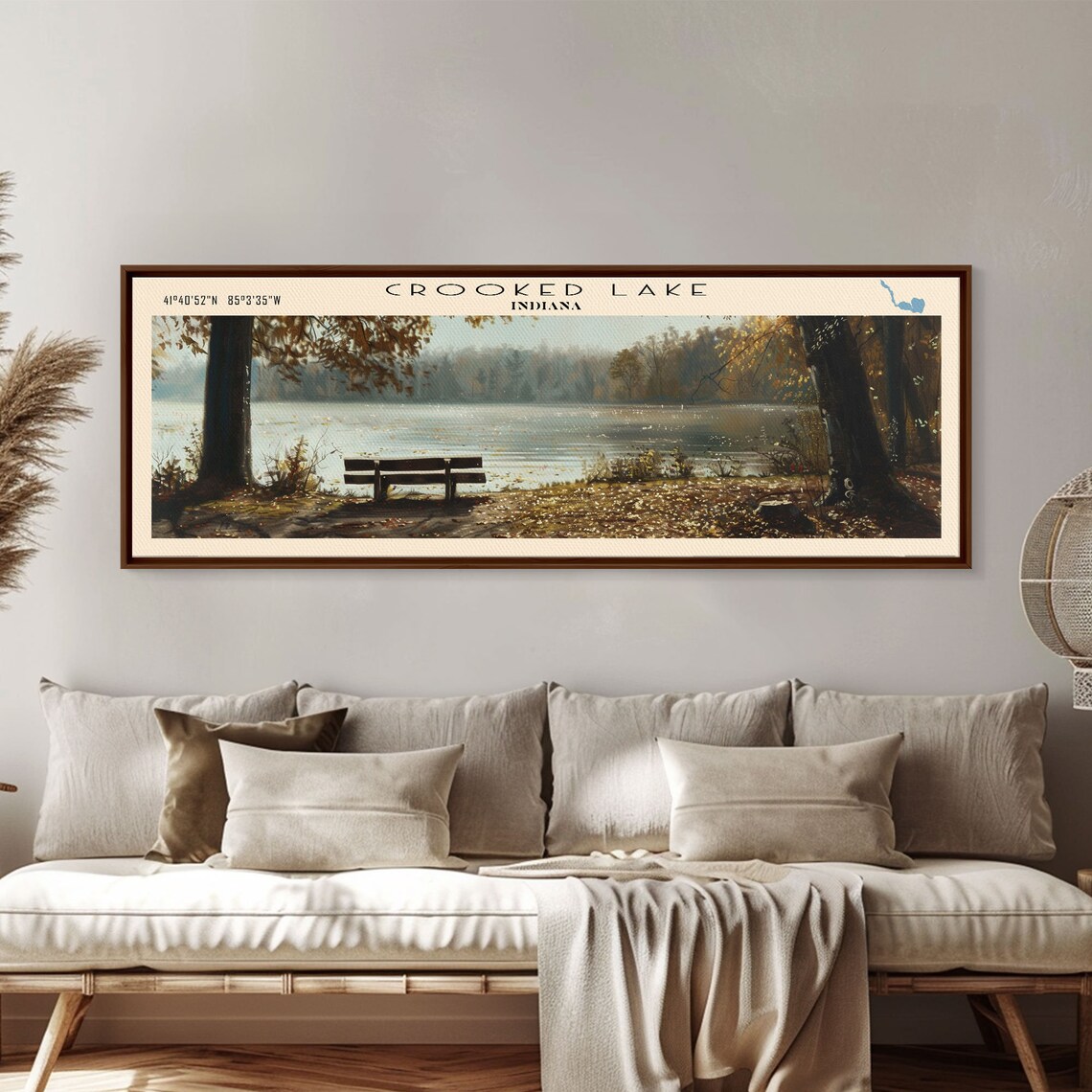 Crooked Lake Indiana Autumn Bench Fall Lakeside View Travel Poster - Image 5