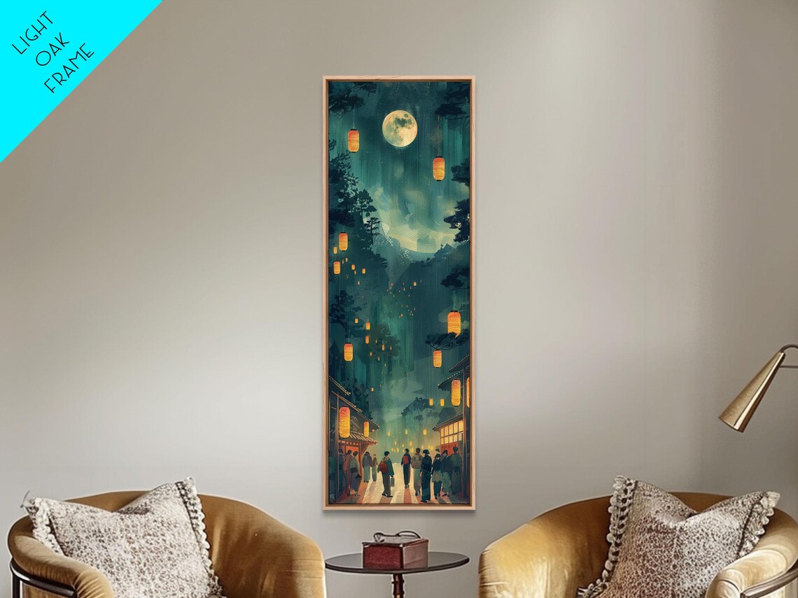 Night Festival Lanterns Street Full Moon Japanese Art Poster - Image 4