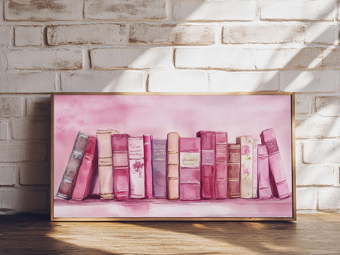 Book Art Print Light Pink Wall Art Cottagecore Library Decor Literary Lovers Gift Idea Rustic Bedroom Accent Elegant Design