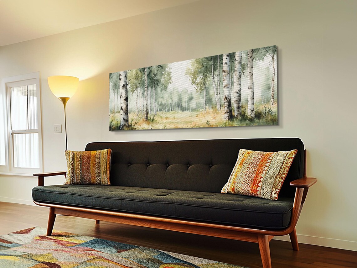 Silver Birch Trees in Spring Panoramic Wall Art Print