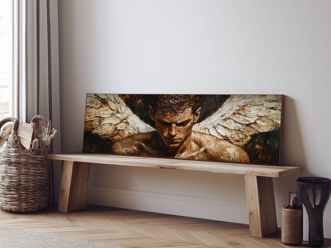 Brooding Angel Wings Panoramic Classical Dark Romantic Oil Art Poster - Image 6