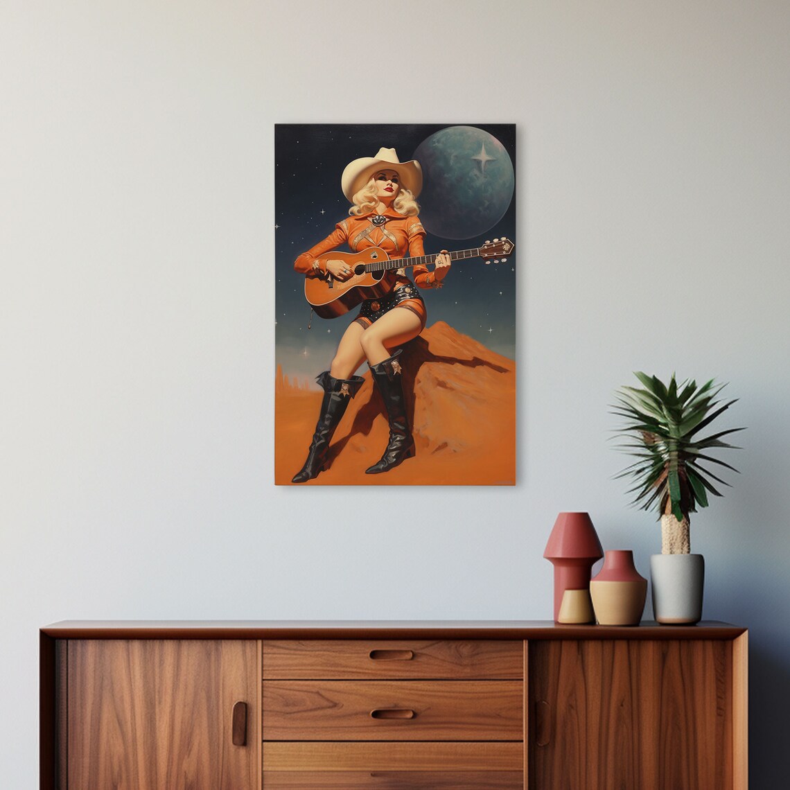 Space Cowgirl Vintage Western Oil Painting Art Print - Image 5