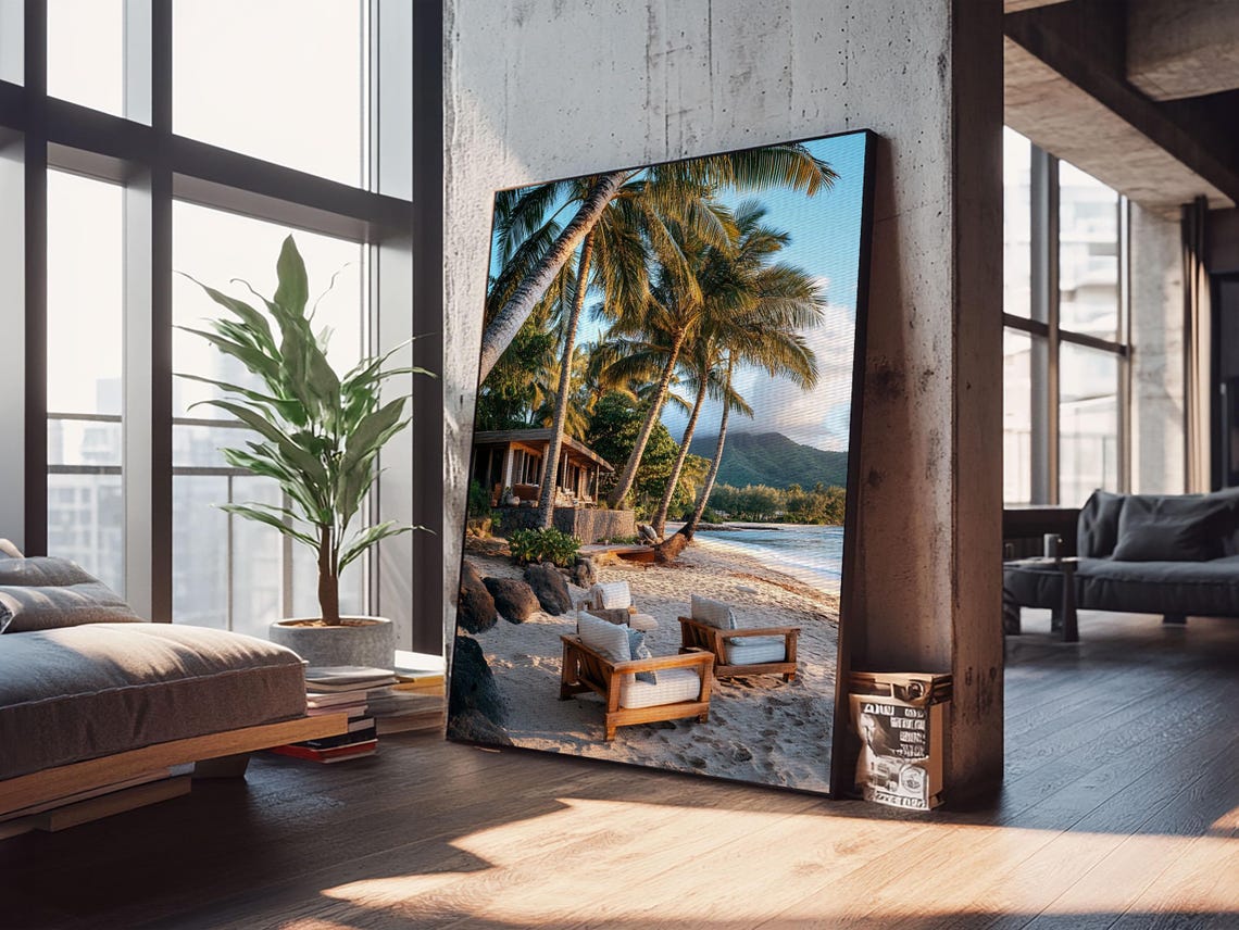 Vibrant Palm Tree Beach Framed Print Coastal Decor Wall Art Hawaiian Landscape Painting Tropical Nautical Wall Art - Image 2