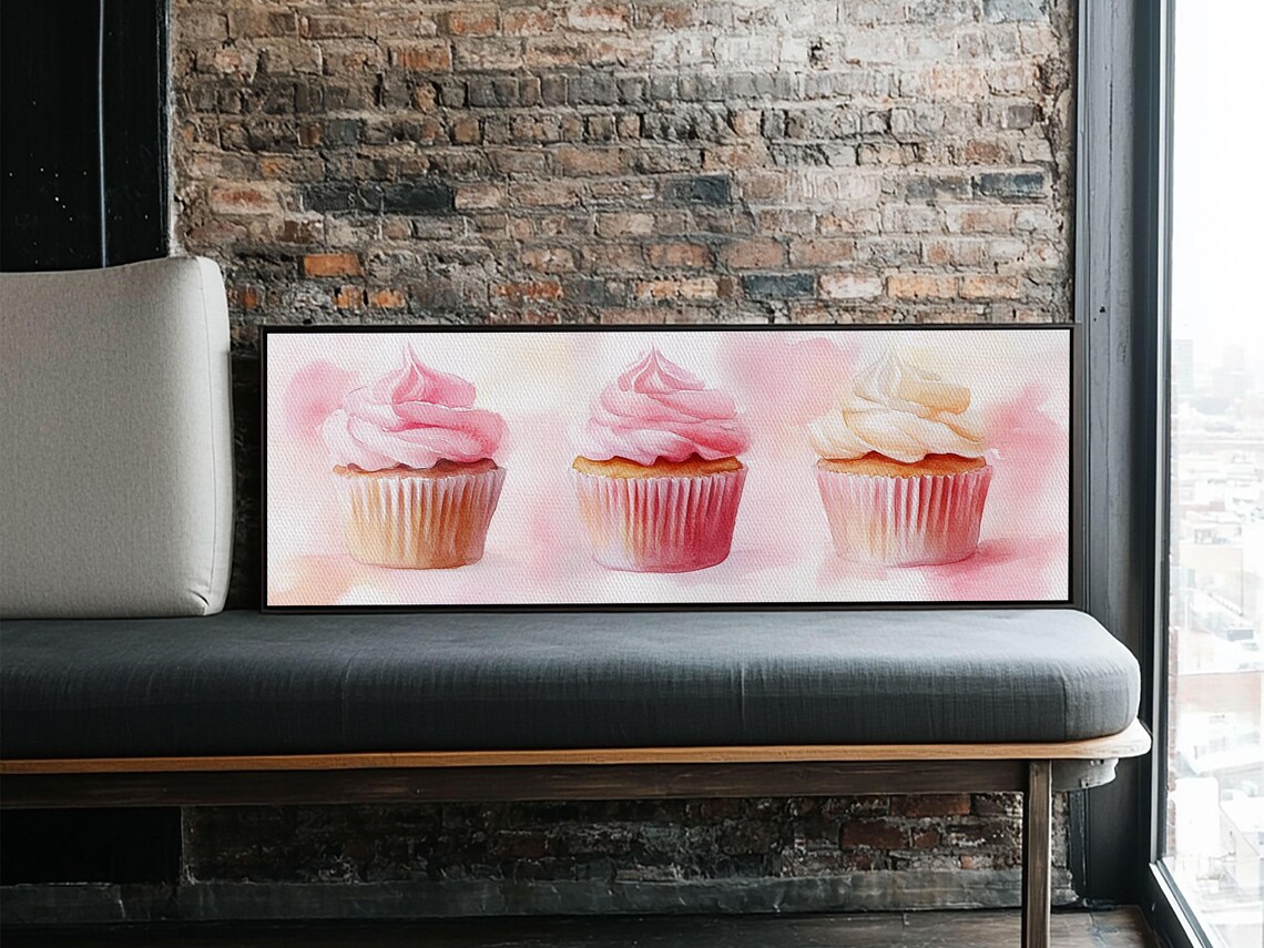Cupcake Painting with Light Pink Frosting, Kitchen Art Print - Image 3