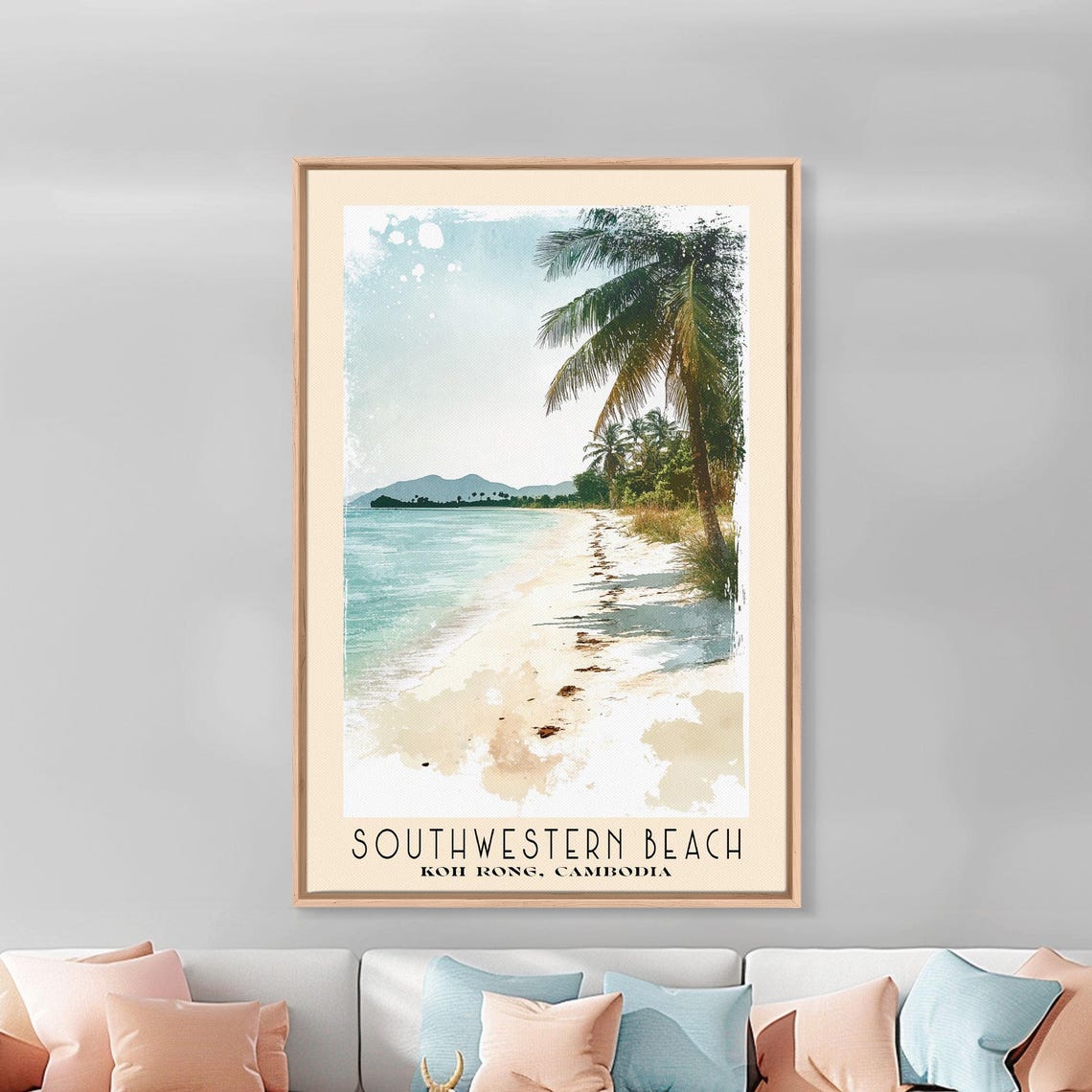 Southwestern Beach Koh Rong Cambodia Palm Fringed Shore Travel Poster - Image 2