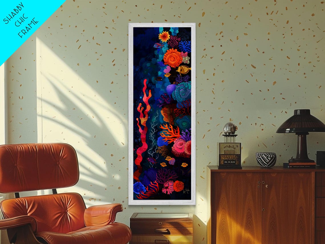 Deep Ocean Coral Fish Midnight Underwater Scene Vibrant Art Poster - Image 2