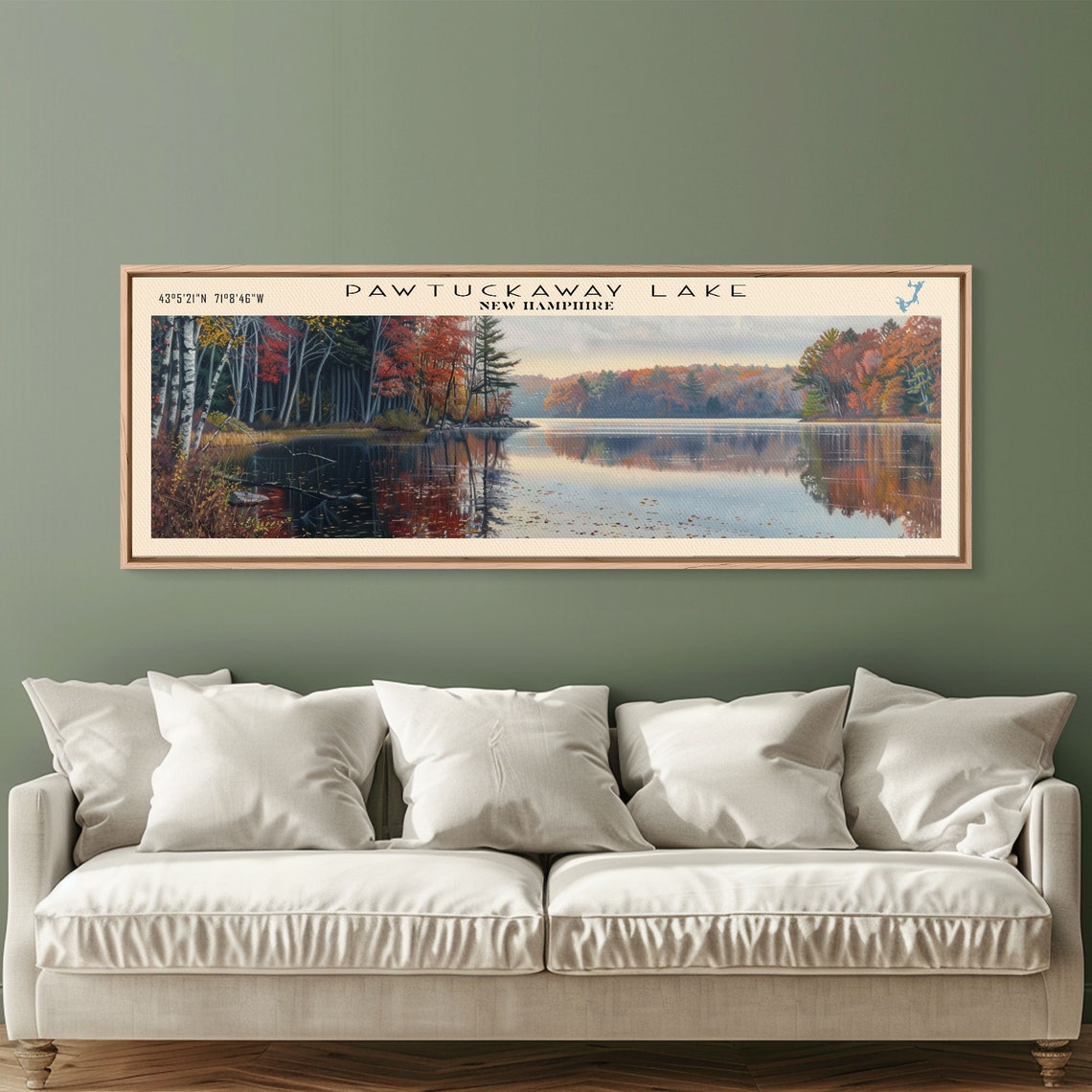 Pawtuckaway Lake New Hampshire Framed Print Lake House Decor Panoramic Wall Art Travel Poster Landscape Painting Living Room - Image 4
