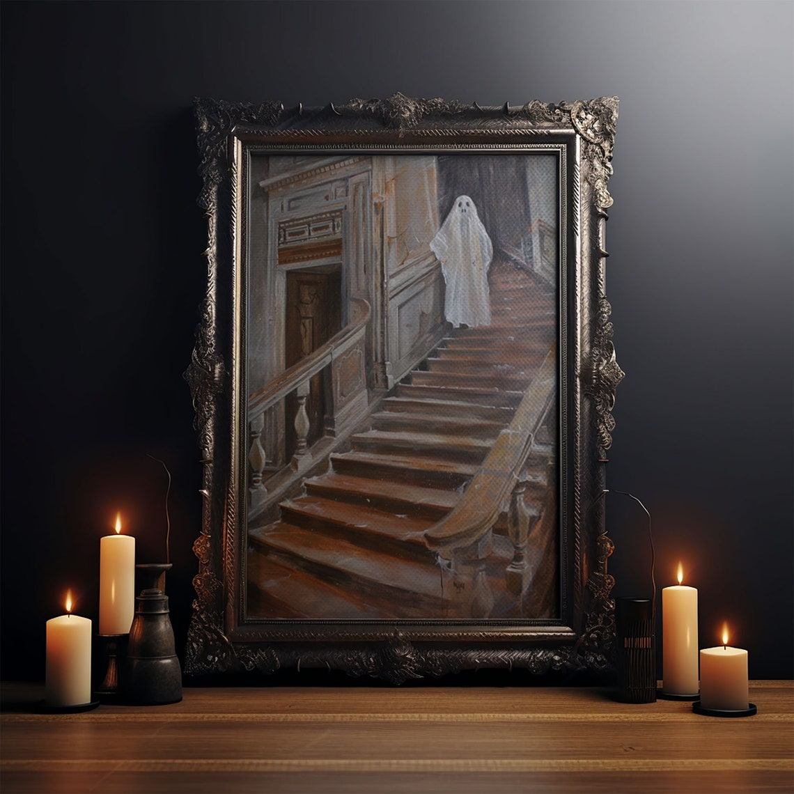 Sheet Ghost Grand Staircase Haunted House Vintage Art Poster - Image 4
