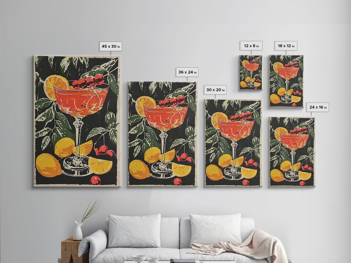 Retro Orange Cocktail Art Deco Style Bar Cart Drink Print Poster - Image 2
