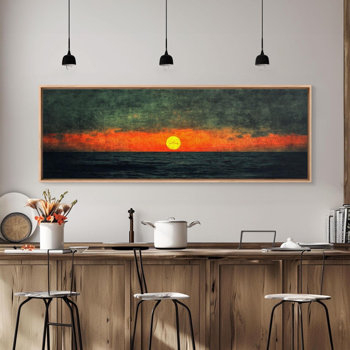 Heat Wave Moody Sunset Panoramic Ocean Yellow Sun Orange Horizon Art Print - Image 2