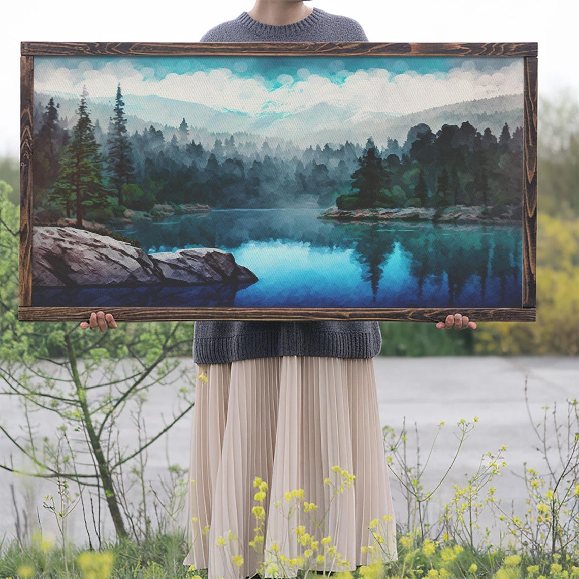 Blue Lake Art Framed Print Blue Lake Painting Oregon Lake House Decor Guest Room Landscape Painting Trillium Lake Painting - Image 2