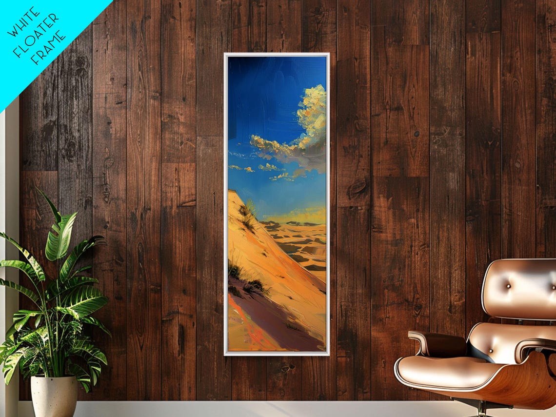 Desert Sand Dunes Blue Sky Golden Light Landscape Painting Poster - Image 5