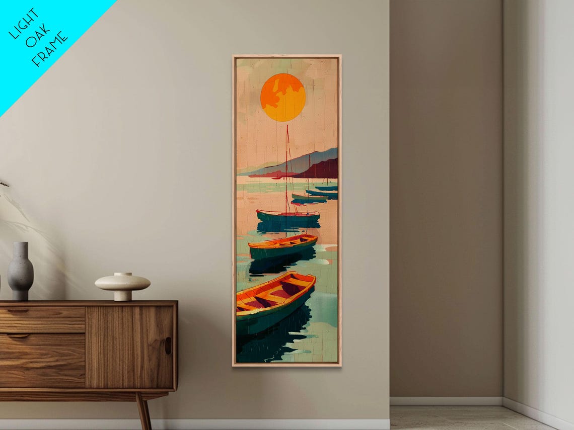 Rowboats Sailboats Golden Sun Calm Harbor Ukiyo E Art Poster - Image 4