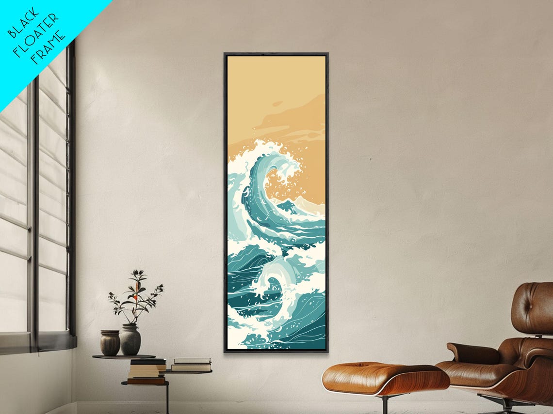 Great Wave Curling Teal Ocean Swirl Minimal Japanese Art Poster - Image 2