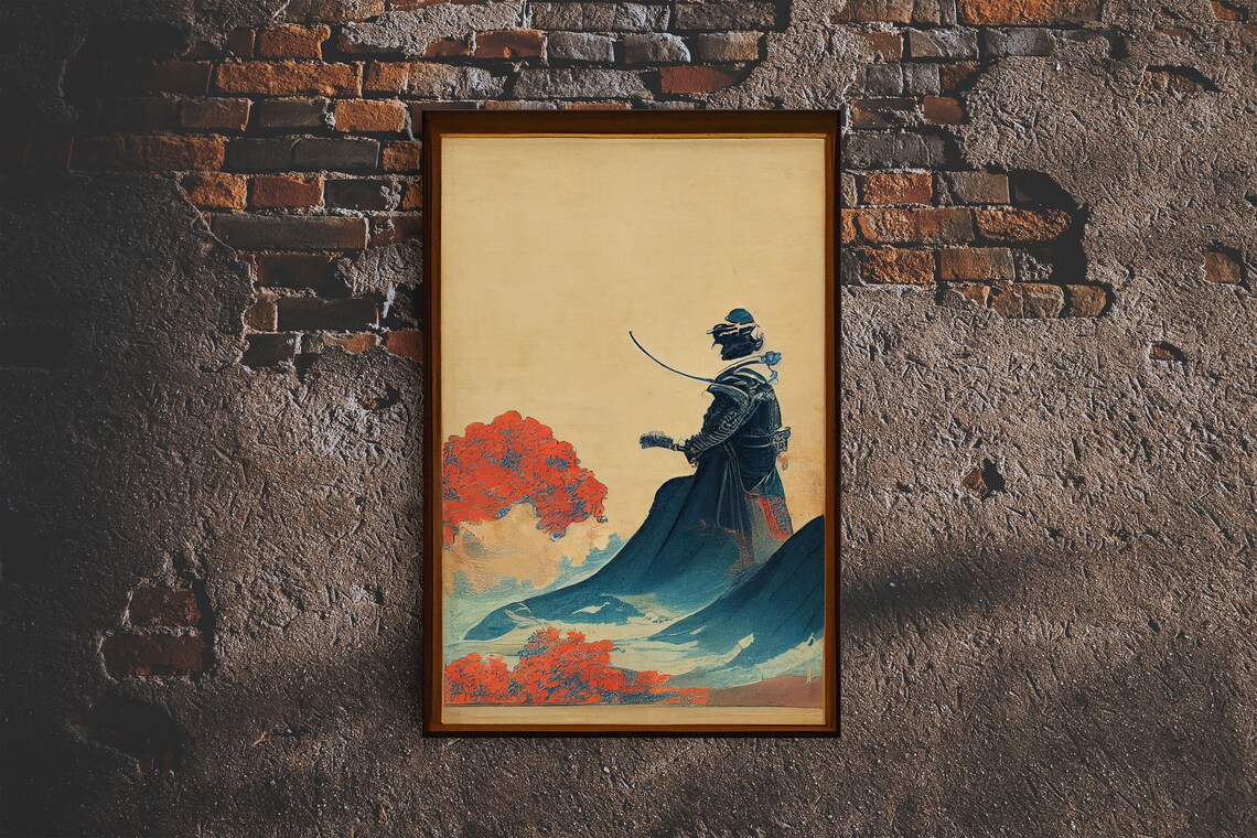 Samurai and Japanese Maple Tree Portrait Art Print - Image 3