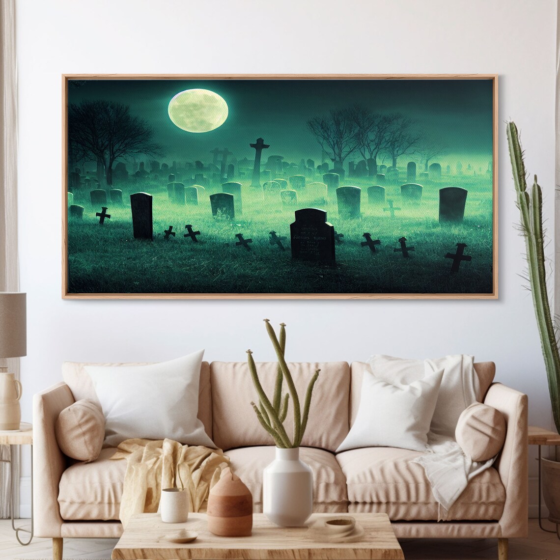 Halloween Cemetery At Night, Spooky Graveyard Poster - Image 3