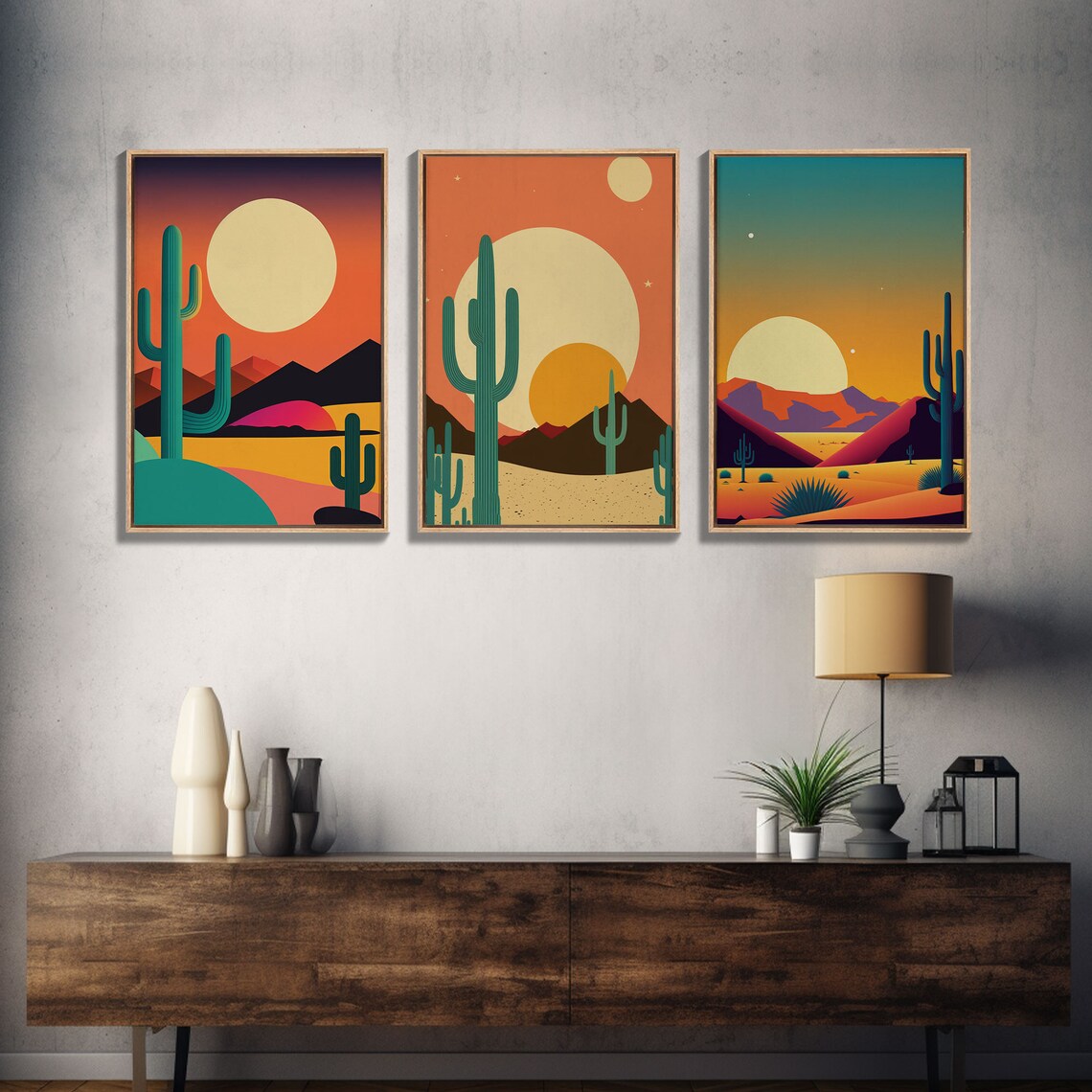 Arizona Cactus Desert, Southwestern Three-Piece Art Print