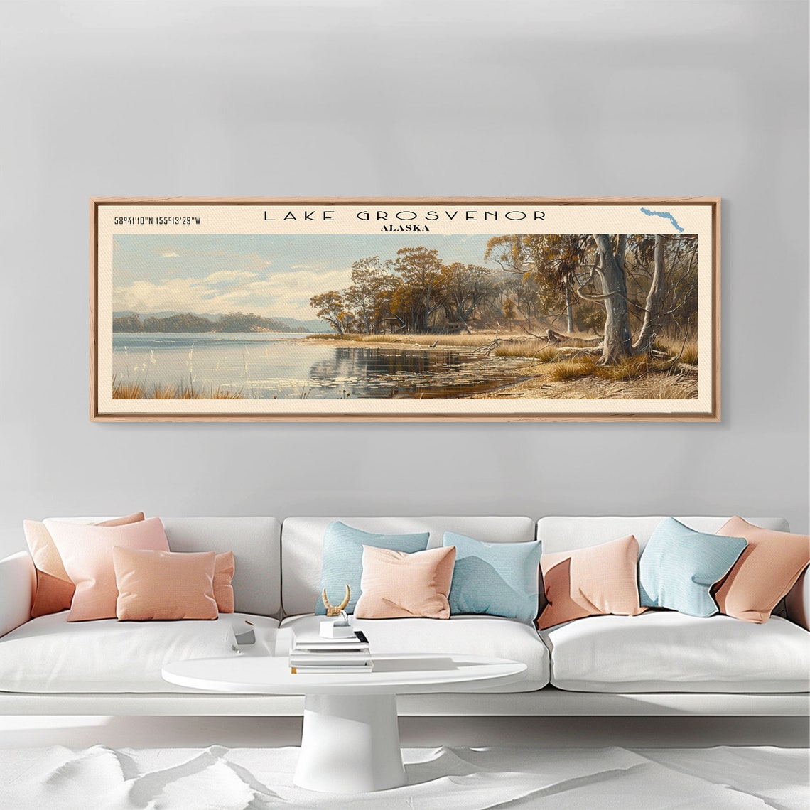 Lake Grosvenor Alaska Golden Cove Sunlit Trees Panoramic Travel Poster - Image 2