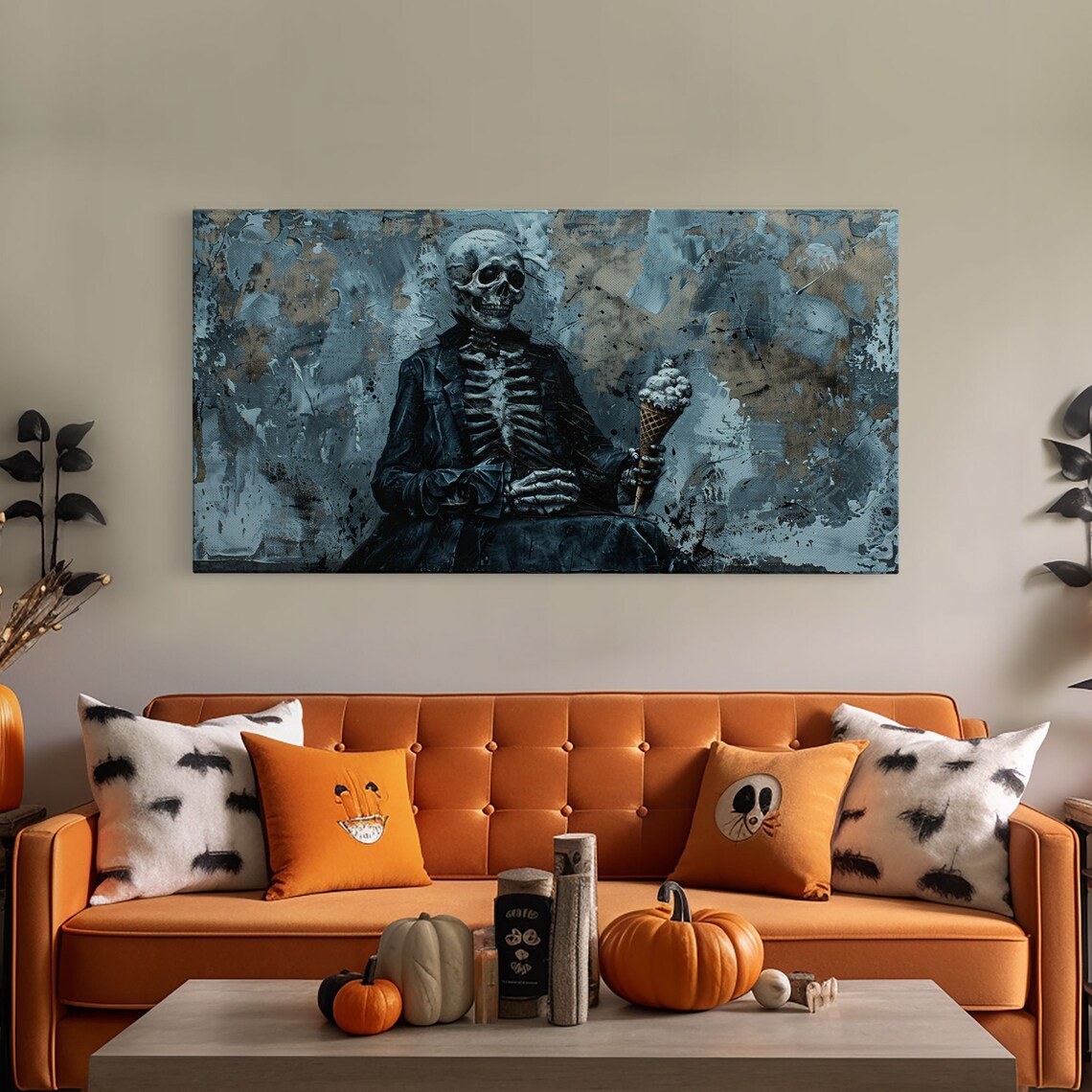 Skeleton Having An Ice Cream Cone, Spooky Halloween Art