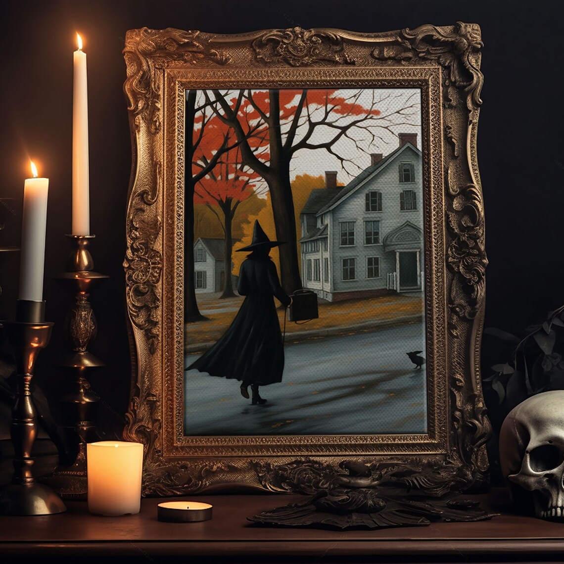 Witch On The Streets Of Salem Halloween Art Print - Image 5