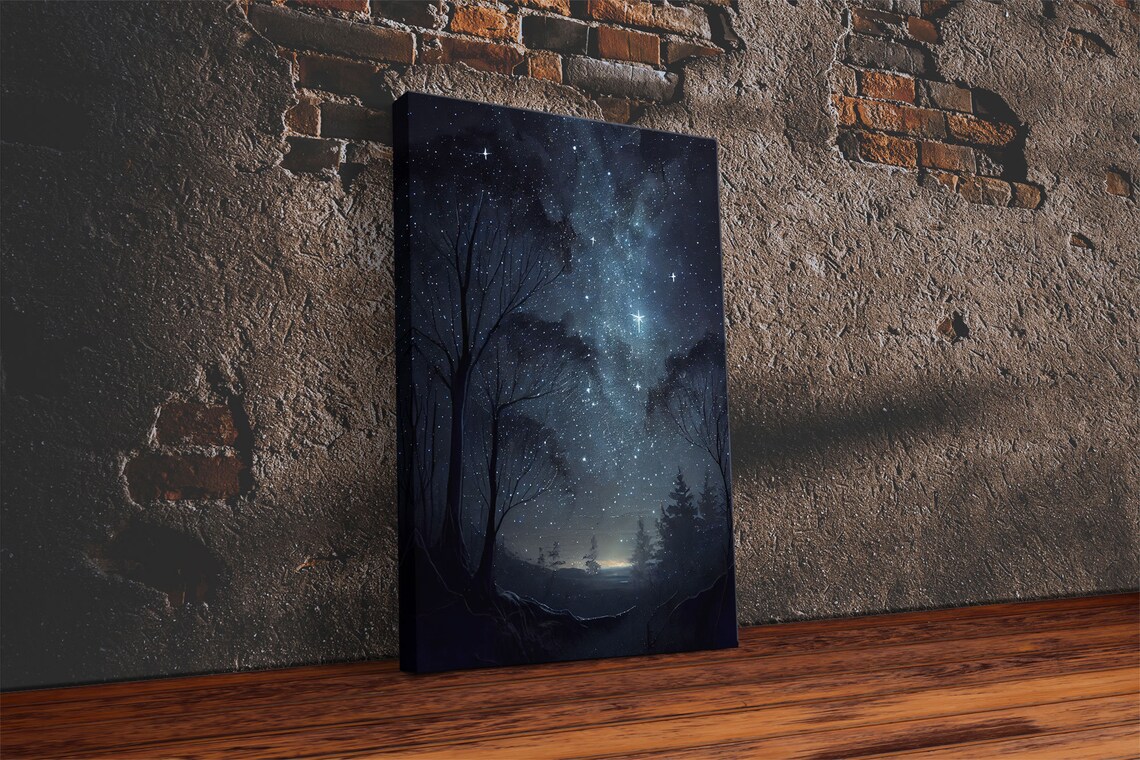 Starry Night Sky, Subdued Oil-Painting-Style Art Print - Image 2