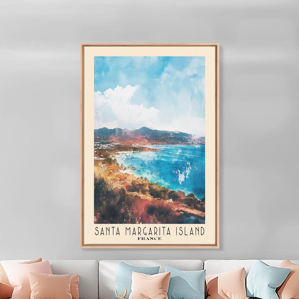 Santa Margarita Island France Watercolor Print Vacation Gift France Wall Art Beach Painting Beach Decor Large Wall Art Wood Frame Art - Image 2