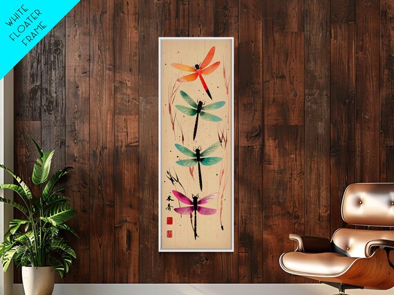 Dragonflies In Flight With Delicate Details Japanese Style Framed Print Wall Art Ready To Hang For Nature Lovers