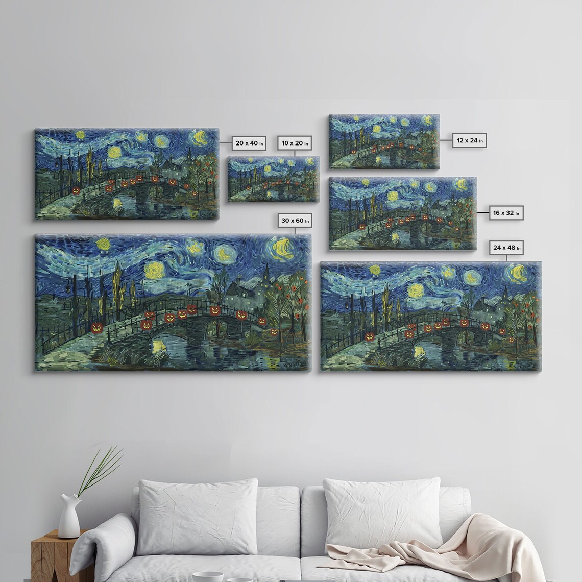 Starry Night Victorian Bridge Jack O Lanterns Swirling Sky Halloween Poster - Image 2