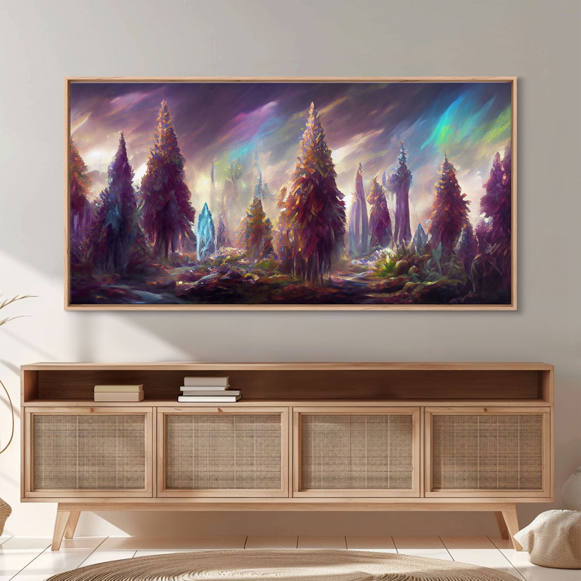 Psychedelic Pine Forest At Dusk With Purple Orange Sky Trippy Print - Image 3