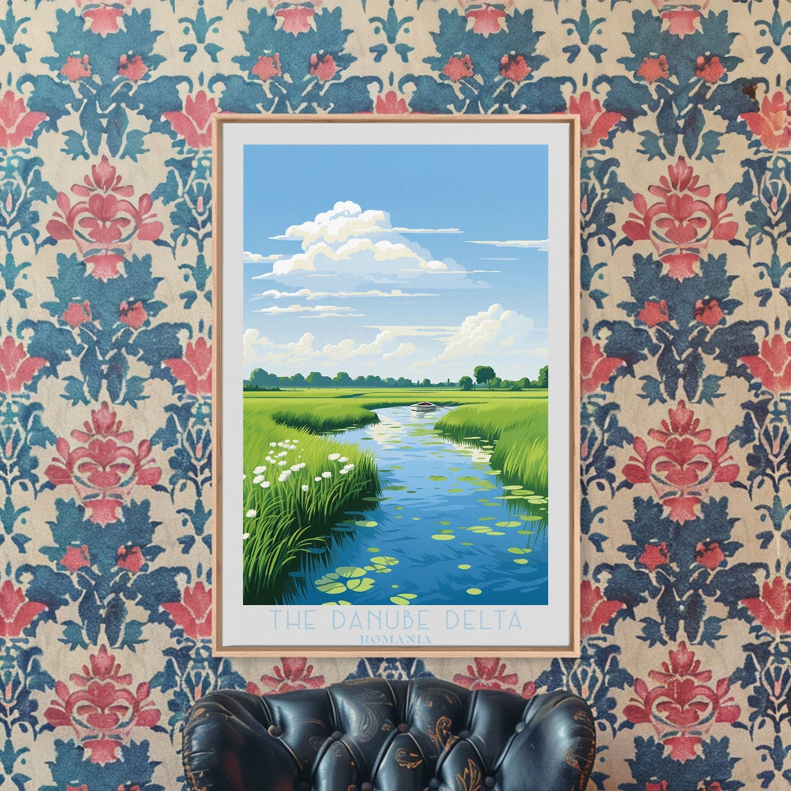 Danube Delta Romania Winding Channel Lily Pads Boat Travel Poster - Image 5