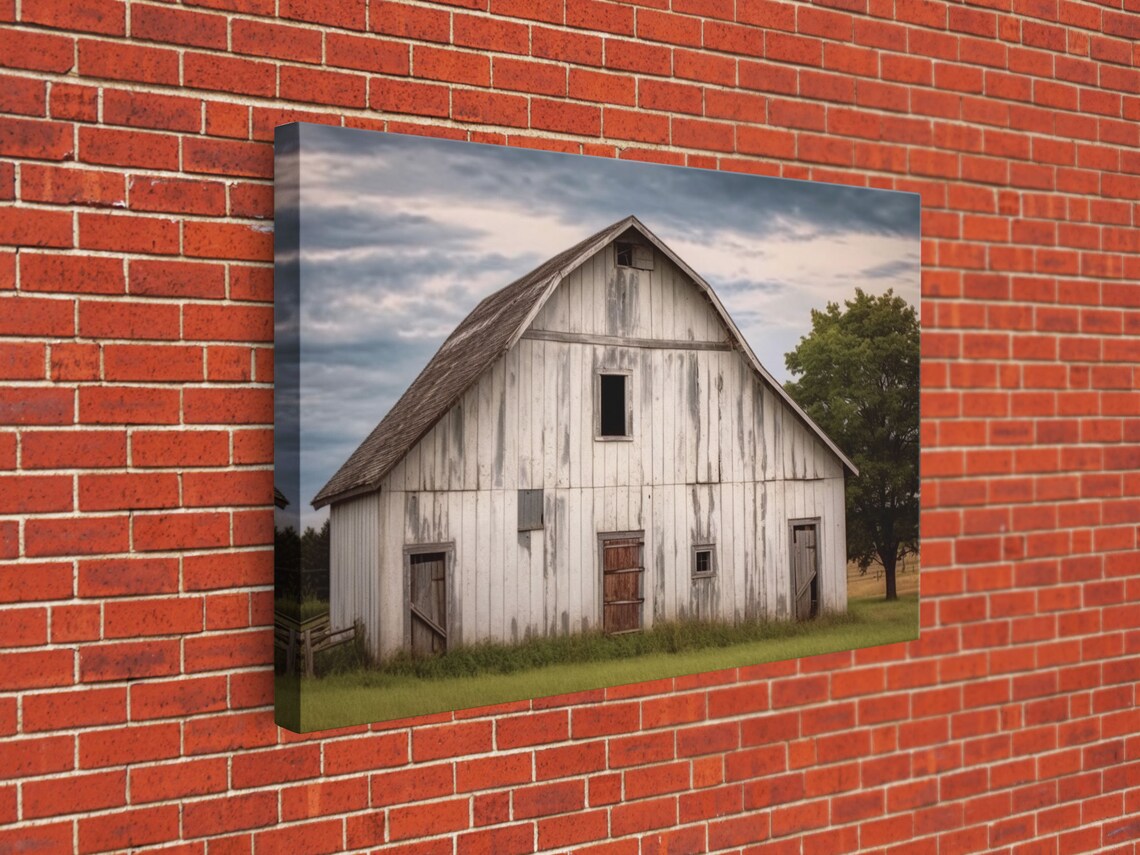 White Barn Landscape Print, Rustic Farmhouse Decor - Image 2