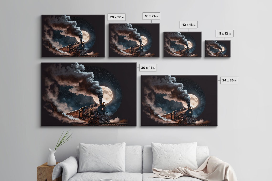 Steampunk Wild West Decor Steam Train At Midnight Framed Print - Image 2