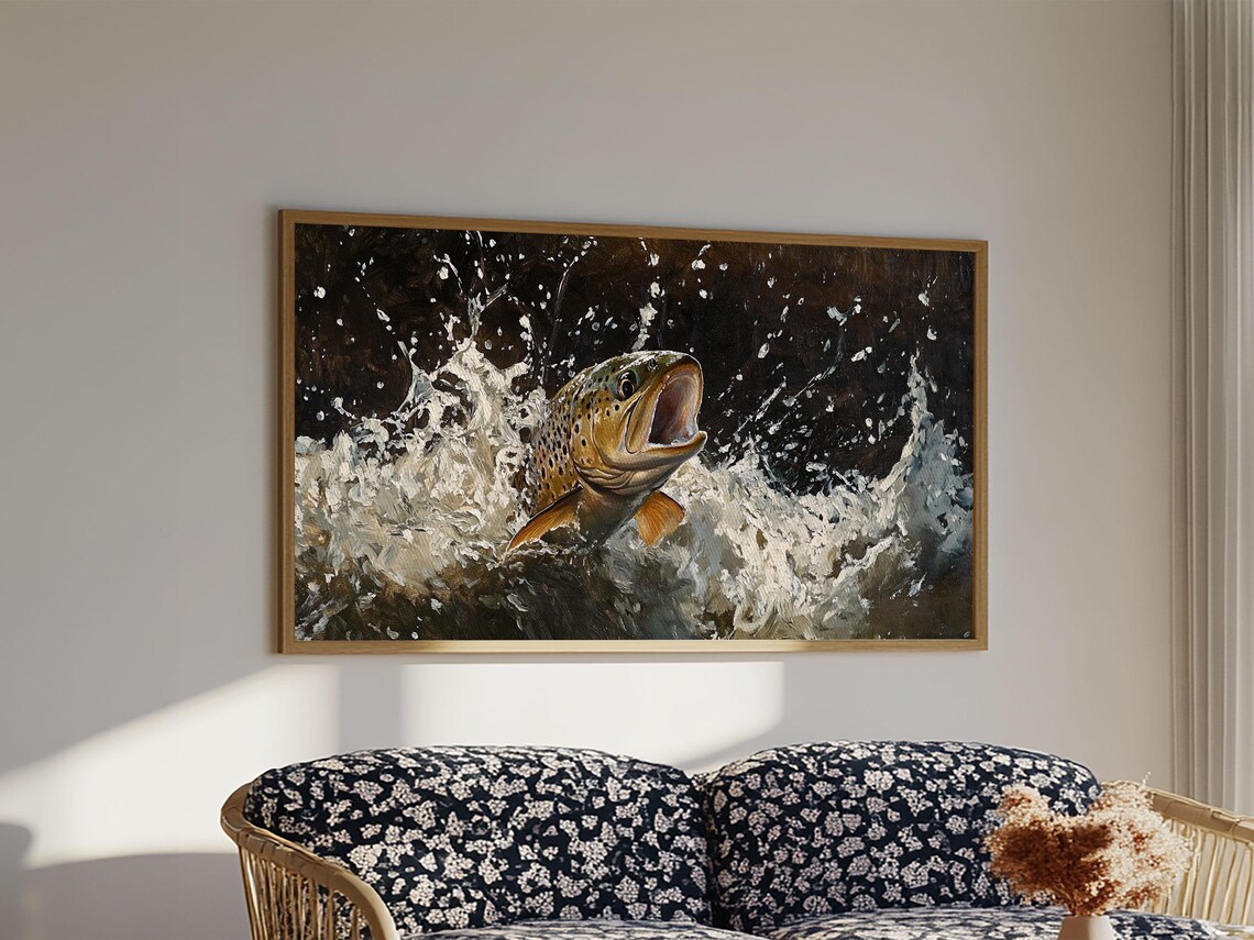 Rustic Trout River Scene Art Print, Cottagecore - Image 4