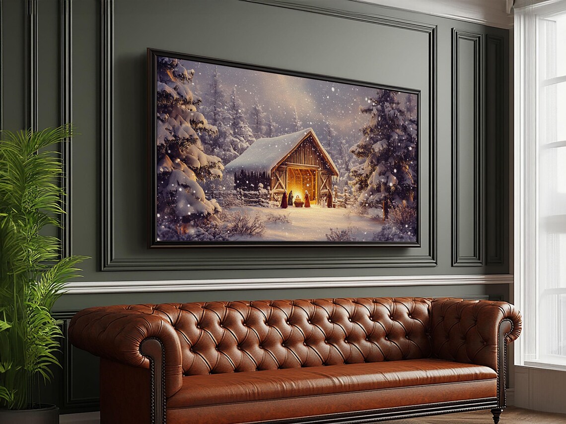 Nativity Scene, Christmas Oil-Painting-Style Art Print - Image 4