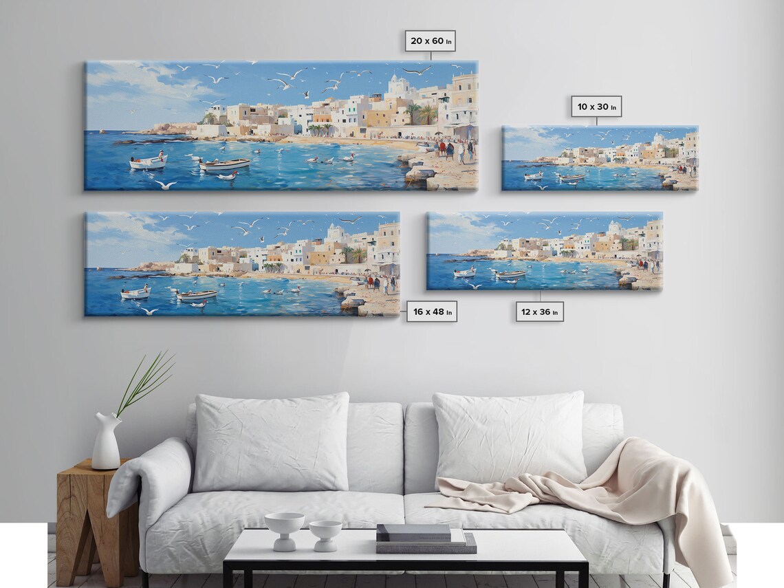 Mediterranean Fishing Village Sunny Coast Boats Seagulls Harbor Poster - Image 2