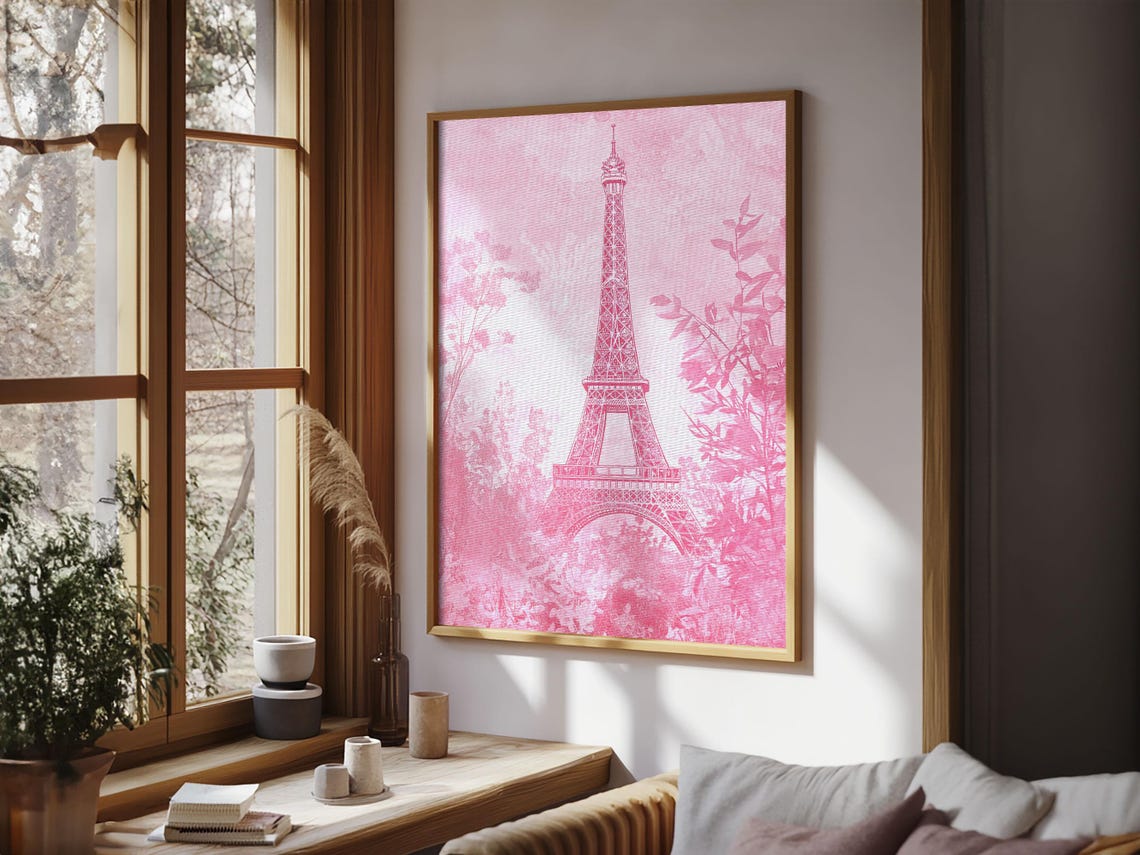 Eiffel Tower Pink Watercolor Parisian Blush Romantic Travel Poster - Image 3