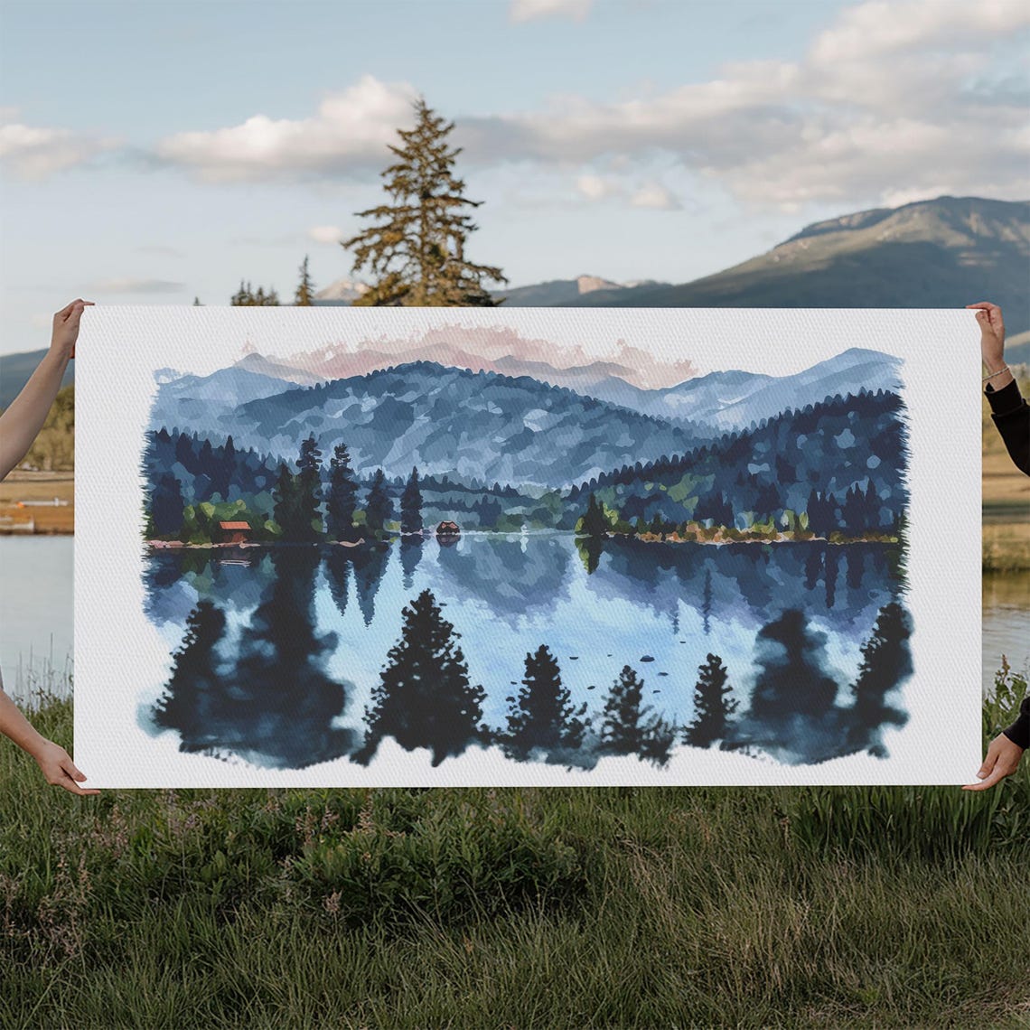 Lake Print Nature Print Landscape Print Waterton National Park Lake Painting Landscape Painting Waterton Art Vintage Style State Park