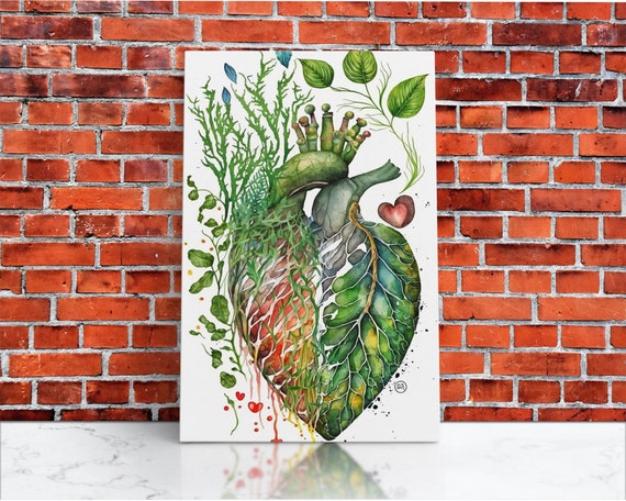 Florapunk Heart Anatomical Heart Painting Print Watercolor Heart Human Heart Pond Heart Marsh Painting Waterlily Lily Pads