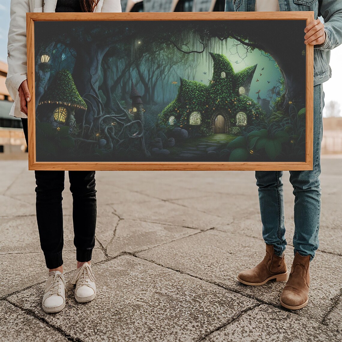 Gnome City Wall Art Fantasy Print Framed Art Tiny Gnome Houses On The Forest Floor - Image 5