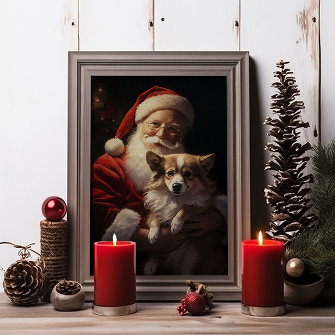 Santa Claus And His Corgi Christmas Wall Art Christmas Dog Winter Wall Art Santa Decor Santa Art Print Farmhouse Christmas - Image 3