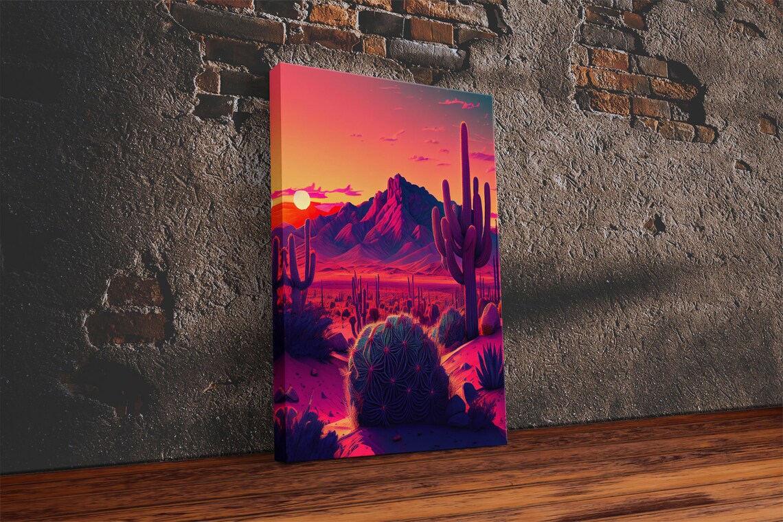 Pastel Arizona Outrun Sunset Desert Cactus Print - Image 2