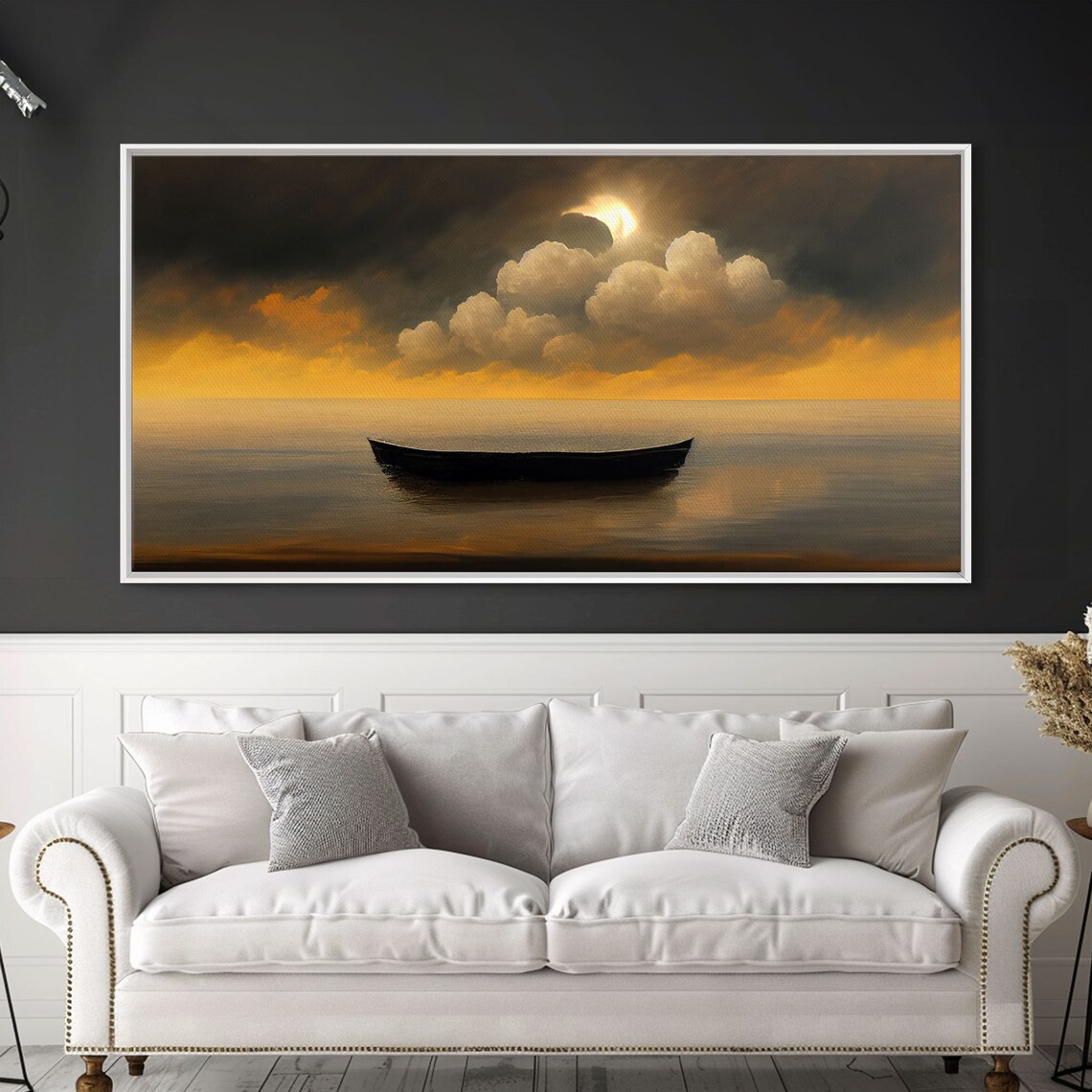 Row Boat On A Lake, Sunset Watercolor Landscape - Image 5