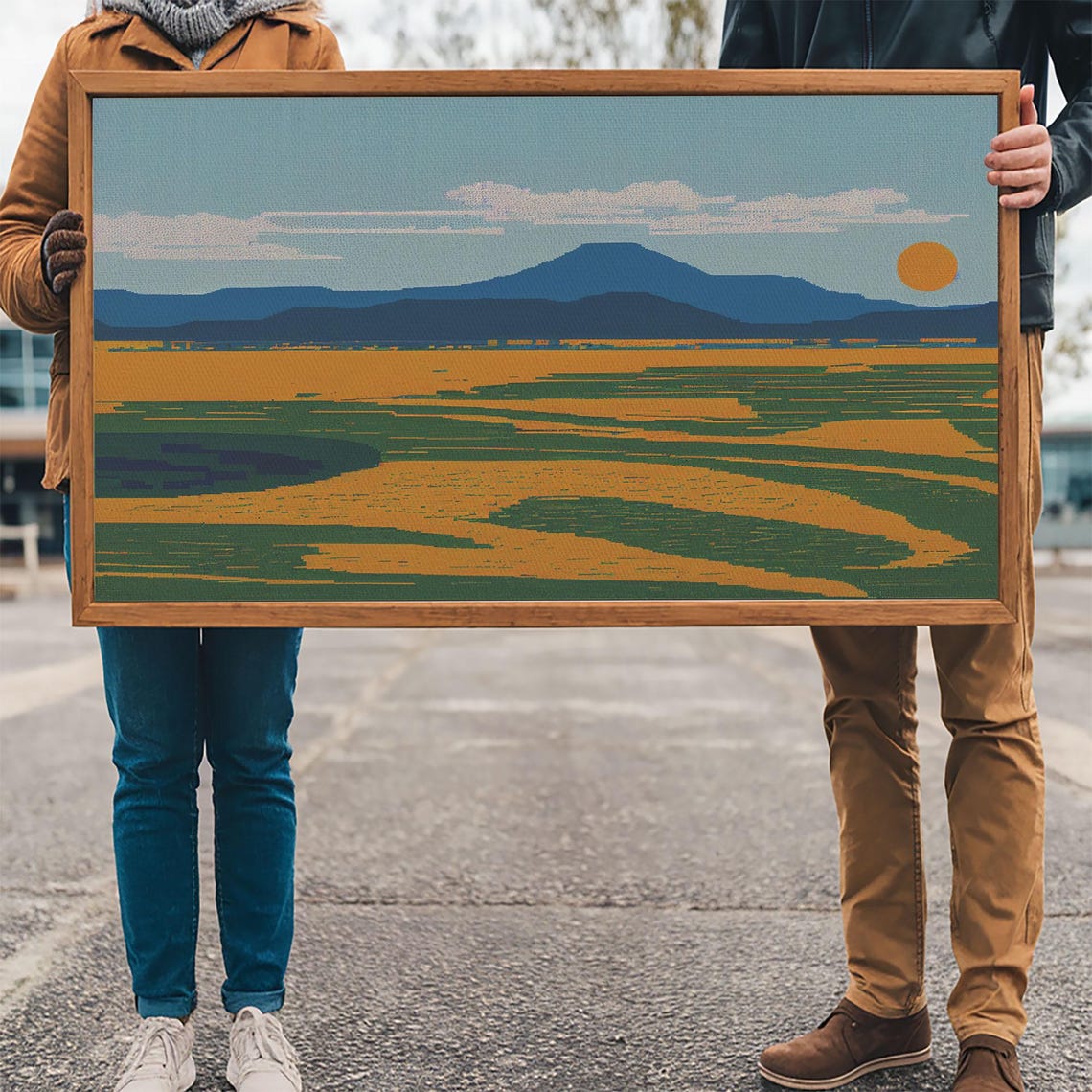 Pixel Art Mountain Landscape Orange Sun Retro Nature Wall Art Poster - Image 3