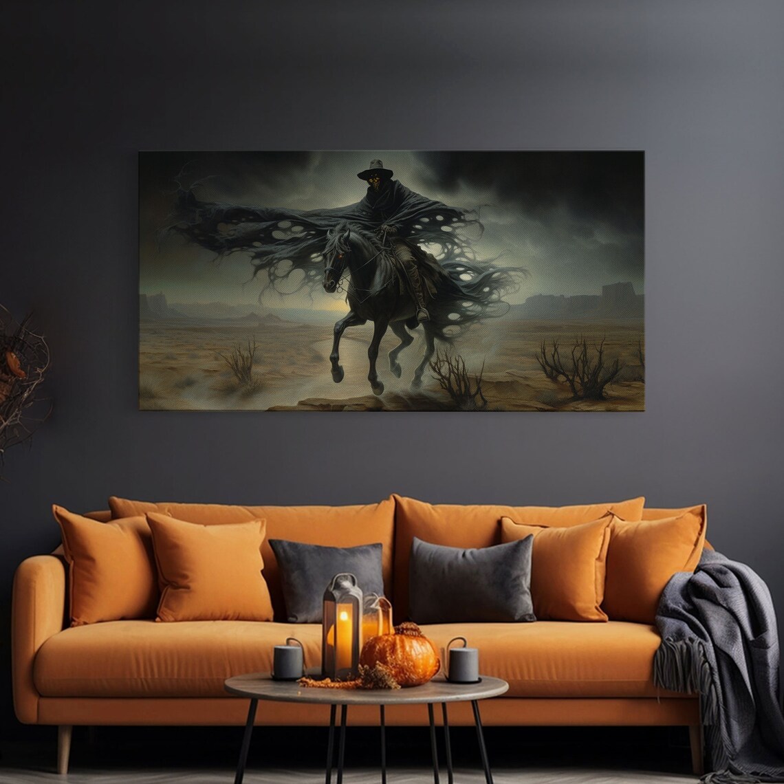 Ghost Cowboy Grim Reaper Horse Desert Night Ride Spooky Western Art Poster - Image 3
