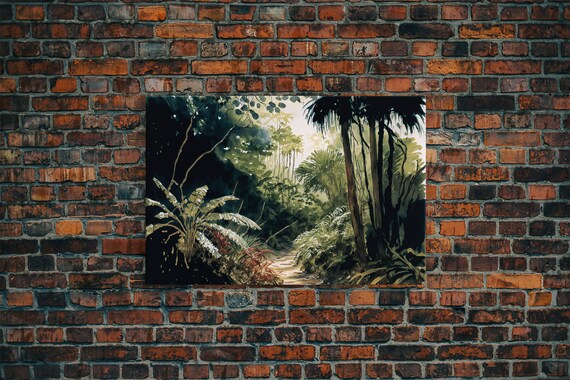 Watercolor Of A Jungle Landscape Framed Print Framed Wall Art