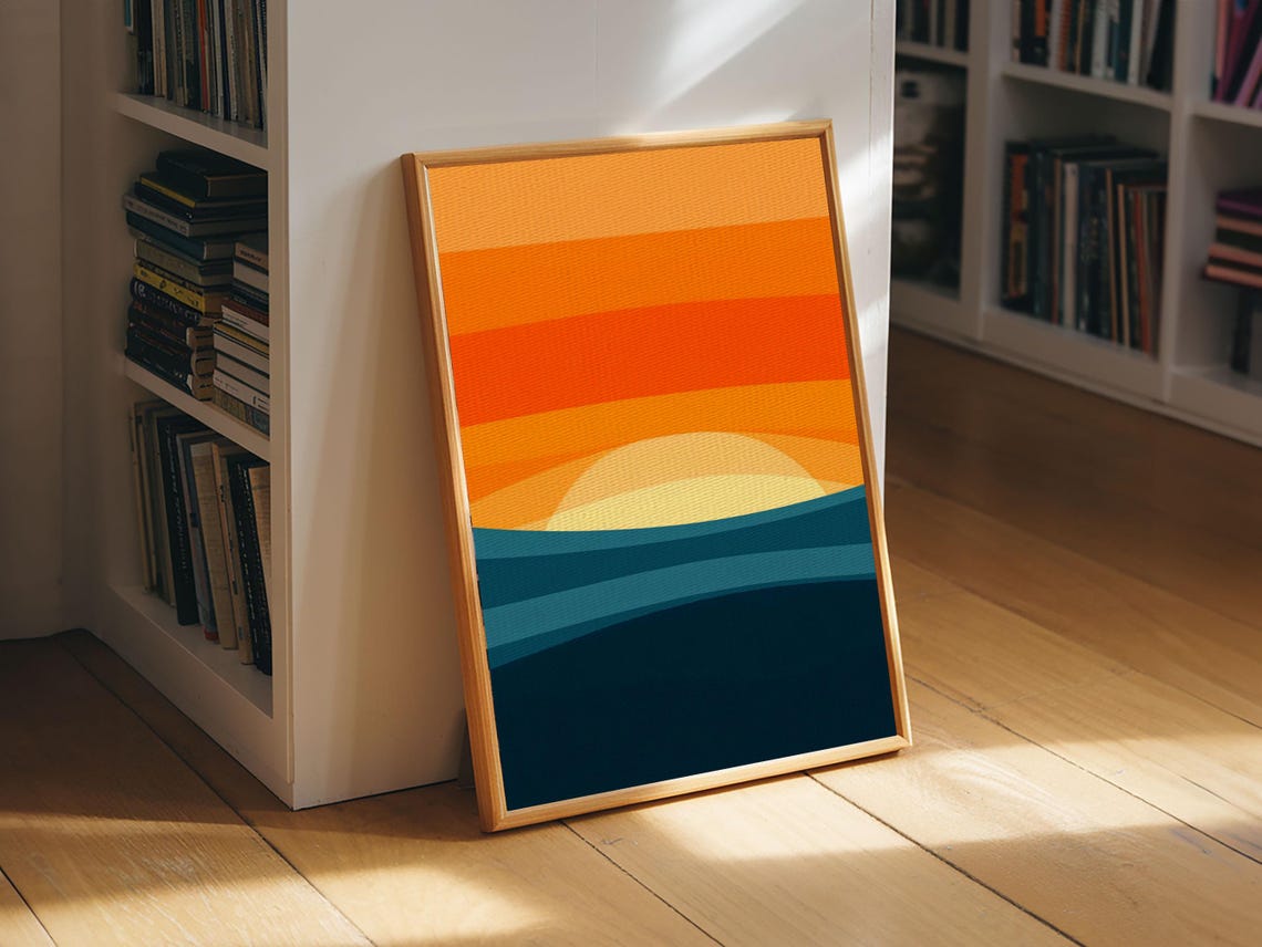 Art Deco Sunset Framed Print Mcm Style Wall Art Living Room Decor Abstract Modern Art - Image 6