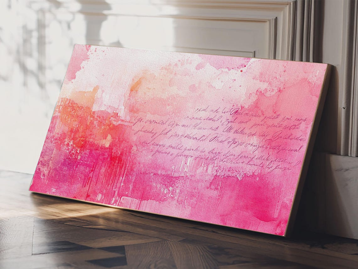 Abstract Pink Writing Framed Print Light Pink Wall Art Chinoiserie Whimsical Decor Rustic Wall Art Horizontal Gift Idea
